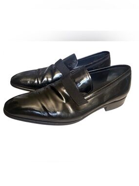 Salvatore Ferragamo Black Patent Leather Tuxedo Slip-On Loafer Dress Shoes